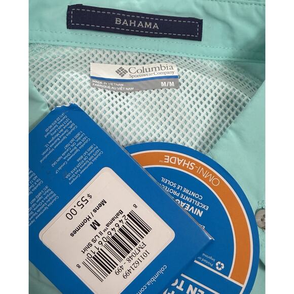 NWT Mens Columbia PFG Bahama II Long Sleeve Shirt Fishing Outdoors Aqua Blue M - Picture 4 of 4